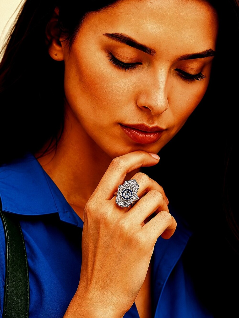 Evil Eye 🧿🪬Hand of Fatima Sterling Silver Sparky Ring Sz: 6